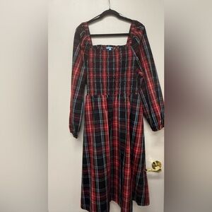 Red and Black Pleated Sundress with Bishop Sleeves